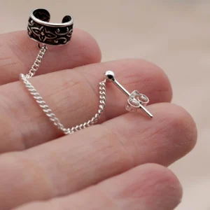 Outlet Faith Silverörhänge ear cuff oxiderad med kedja